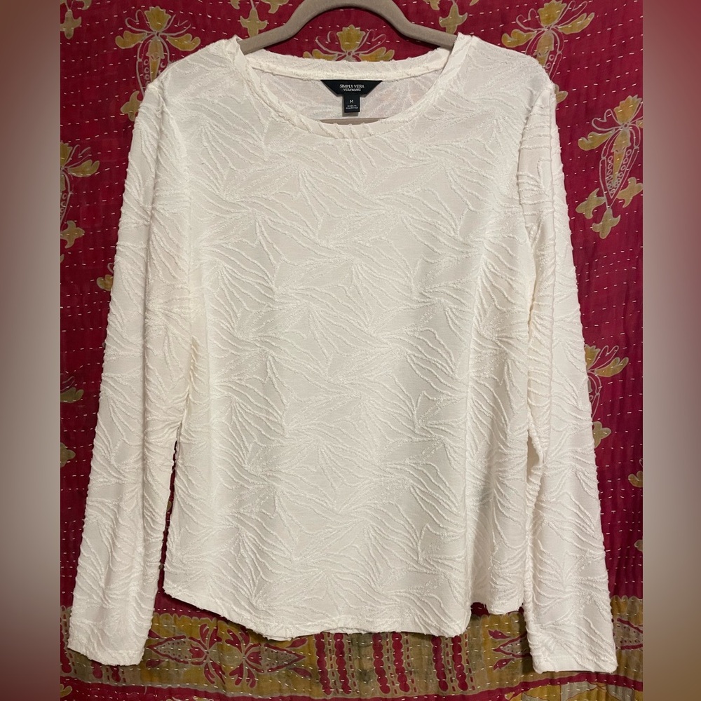Vera Wang Textured Long-Sleeve Cream Top